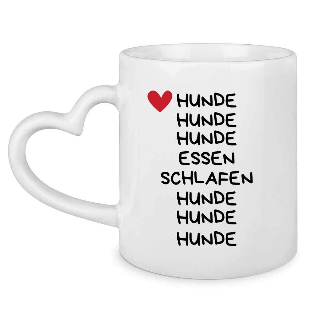 Tasse mit Herzhenkel Hunde, Essen, Schlafen, Hunde