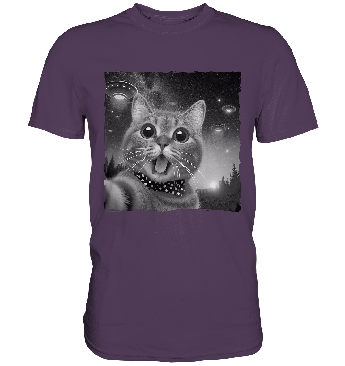 Katze Selfie hinter Ufos am Himmel - Premium Shirt