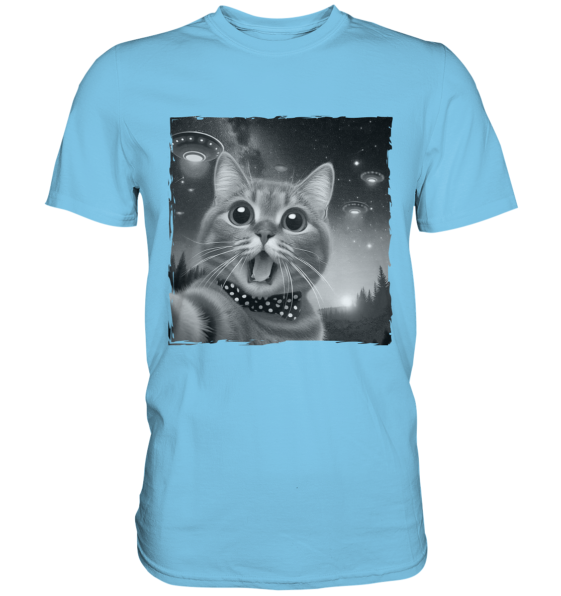 Katze Selfie hinter Ufos am Himmel - Premium Shirt